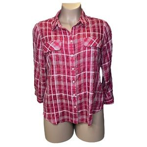 Chico’s Sheer Red Button Up Blouse